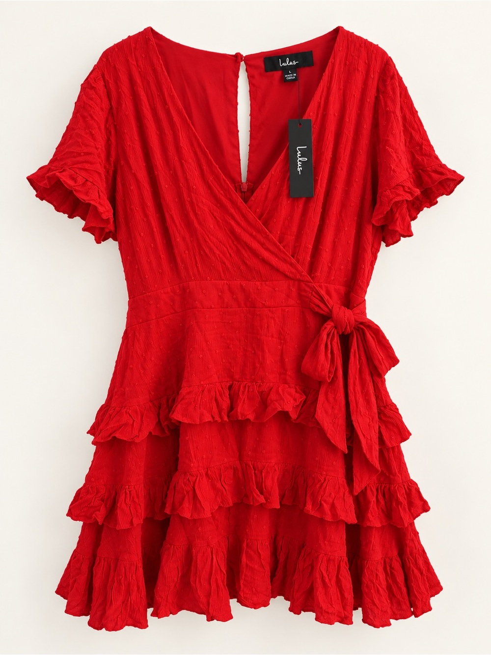 Lulus Red Textured Ruffle Mini Dress | Large | Tags Attached